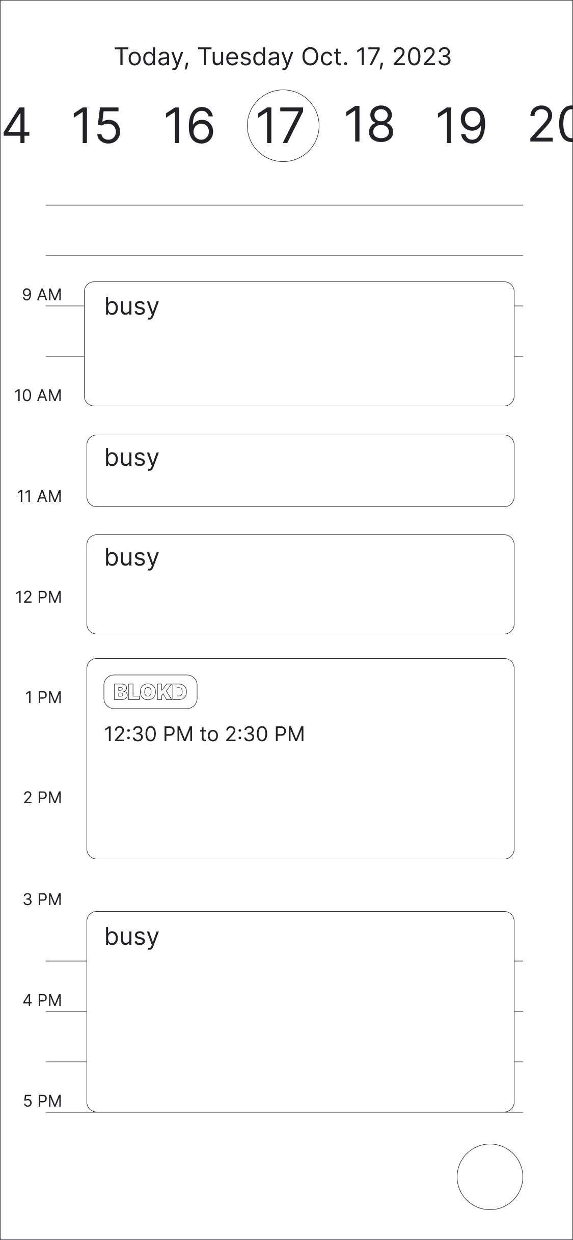 Phone wireframe — Main Day View